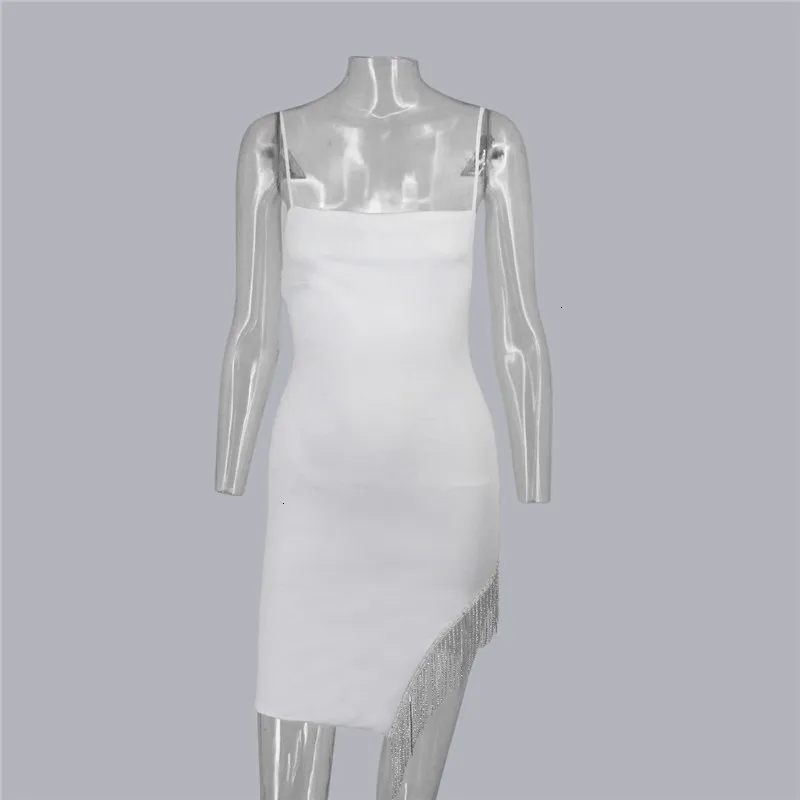 NATTEMAID, сексуальное платье с белыми цепочками и кисточками, женское платье на тонких бретельках, без рукавов, Элегантное летнее Мини-Платье, Клубные вечерние платья