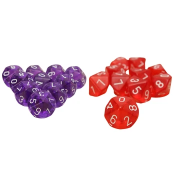 

20-Dices D10 Ten Sided Gem Dice Die For RPG Dungeons&Dragons Board Table Games Transparent Red & Purple