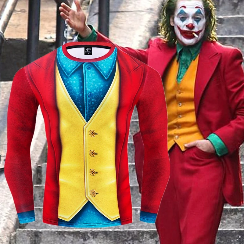 Joker, Joaquin, Phoenix, Arthur Fleck, косплей костюм, Хэллоуин, 3D принт, компрессионная футболка, Finess, быстросохнущие обтягивающие Топы