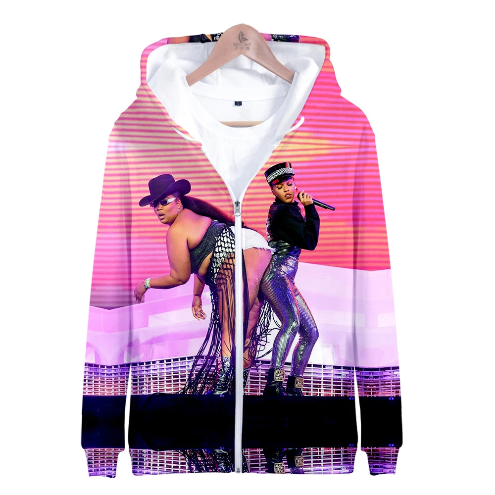 Hoodies &Sweatshirts  Raper Lizzo dance back 3d Printed Zipper shirt men hoodies hip hop casual