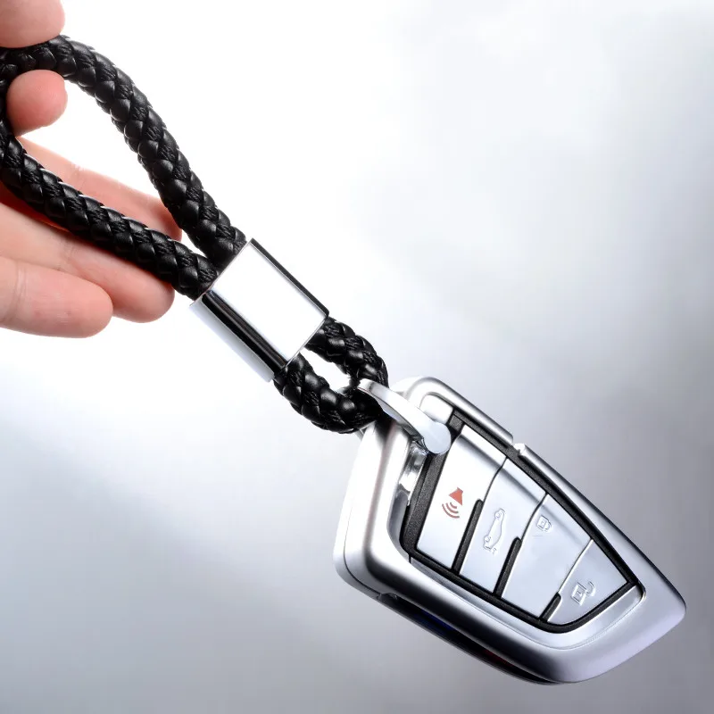 QOONG 2021 Custom Lettering Fashion Men Women Woven Keychain Detachable Car Key Chain Metal + Leather Key Ring Key Holder S43