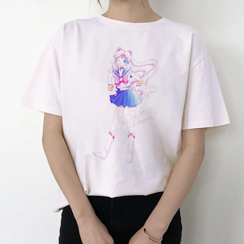 Женская футболка в стиле Харадзюку Sailor Moon 90 s красивая с рисунком кота из аниме