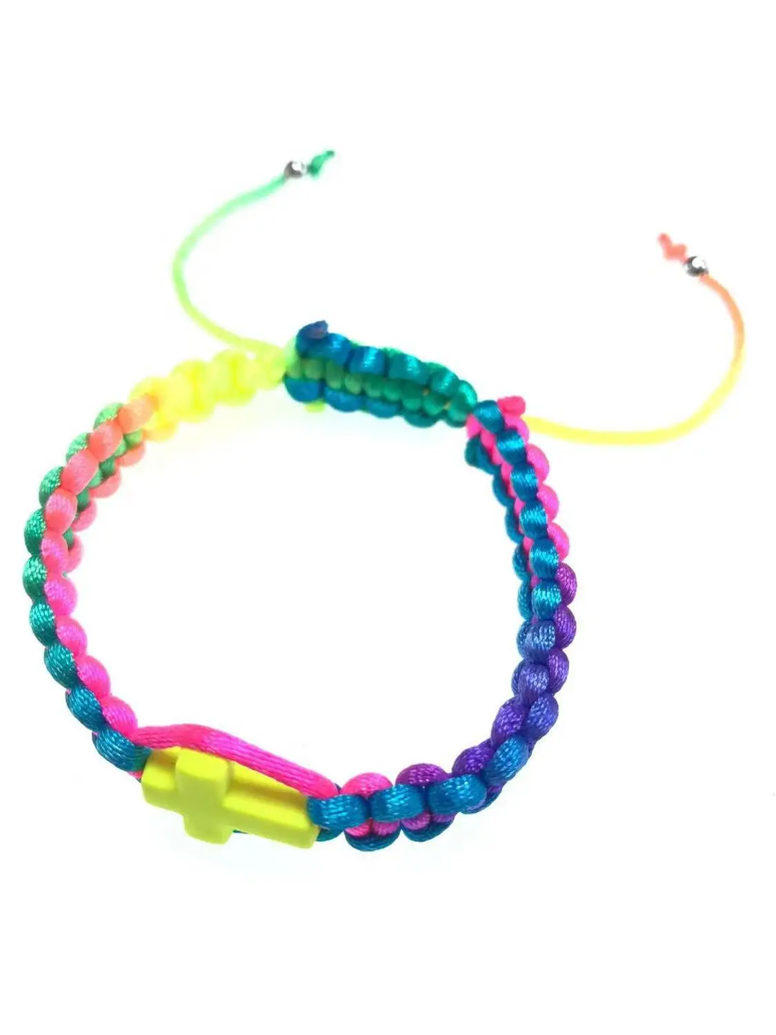 10pcs lot rainbow color rope bracelet knot rosary bracelet cross bracelet plasic beads pendant