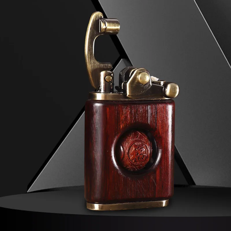 

2020 New Rotating Rocker Lighter Men and Women Gifts Pure Copper Rosewood Lighter Grinding Wheel Retro Playable Lucky Turn Beads