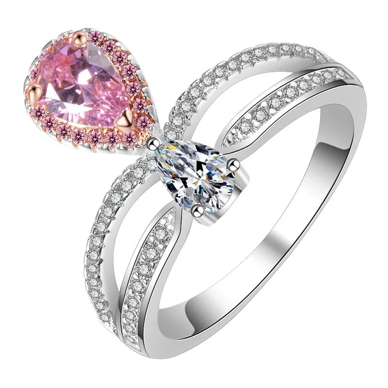 Розовое искусственное кольцо из муассанита в форме короны, 925 серебряное кольцо, романтическое кольцо на палец для женщин, свадебные ювелирные изделия Bague - Цвет основного камня: pink