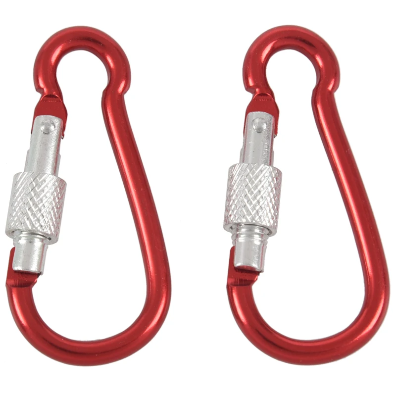 

2Pcs Aluminum Climbing Screw Locking Snap Carabiner Hook Keychain Red