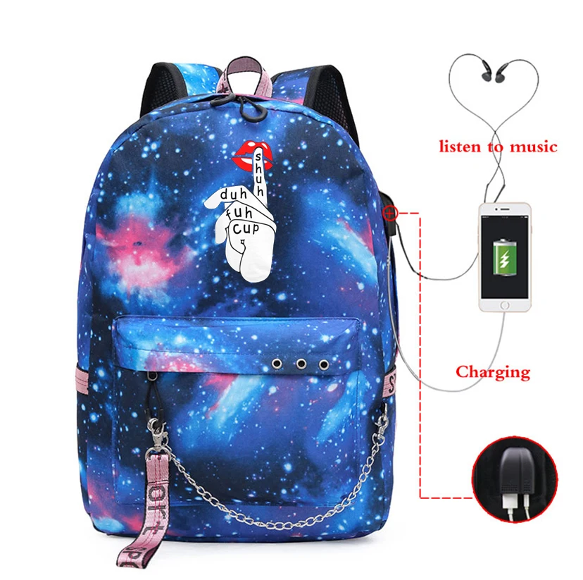 

Shuh Duh Fuh Lip Printed School Bags Girls Fashion Backpacks Female Student Usb School Backpack Mochila Feminina Frete Gratis