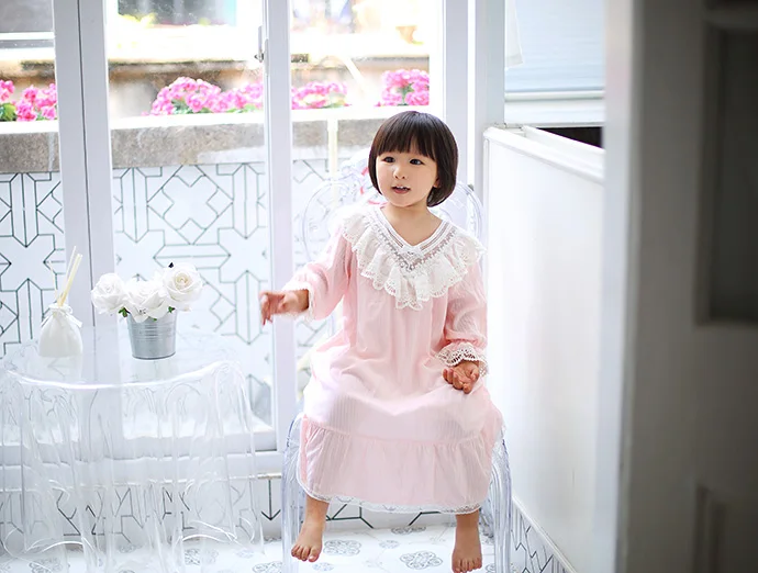 Children Girl's Lolita Dress Princess Sleepshirts Vintage V Neck Nightgowns.Victorian Toddler Kid's Nightdress Sleep Loungewear Sleepwear & Robes for baby