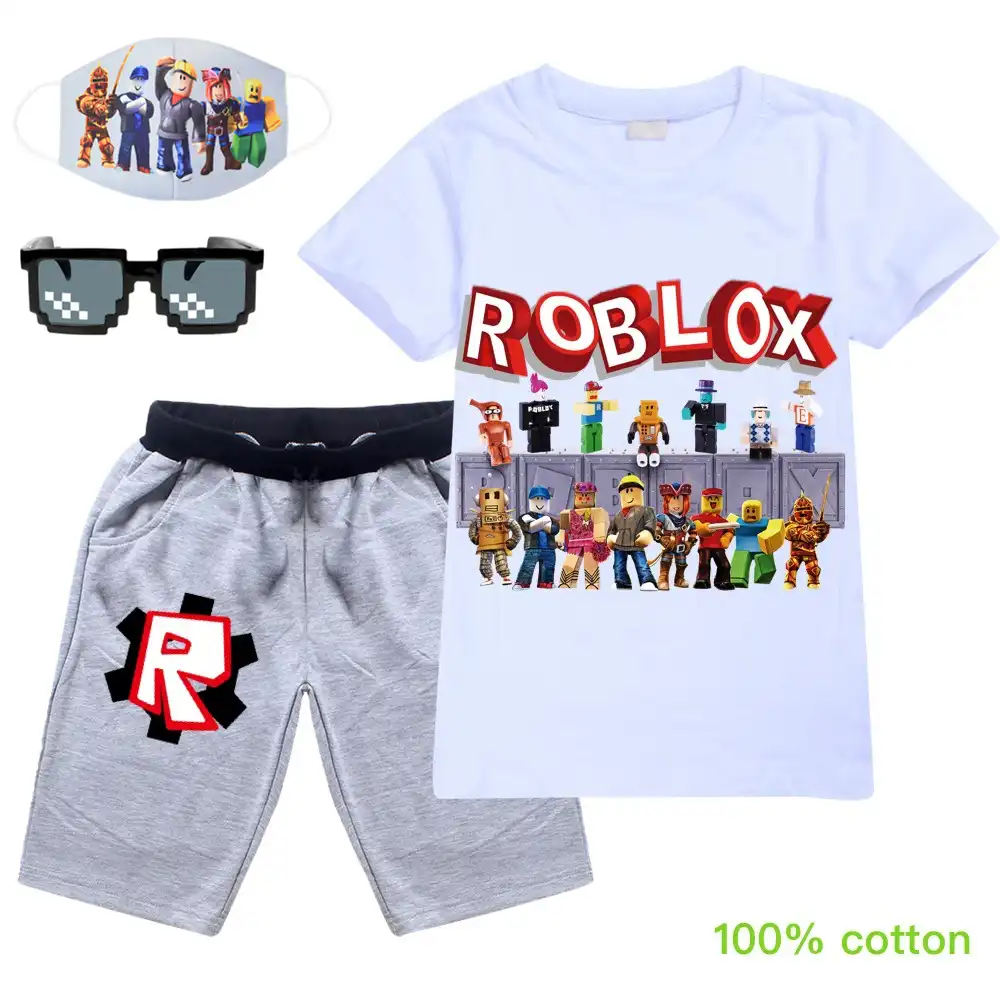 compre ropa de algodón de verano para niños roblox estampado de dibujos animados de manga corta ropa para niños camiseta conjunto de pantalones