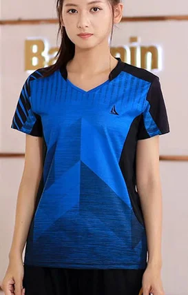 women blue shirt Новая модная футболка для бадминтона, спортивный костюм, рубашка для мужчин и женщин, футболка для тенниса, быстросохнущая одежда для бега, тренировочная форма для команды - Цвет: women blue shirt