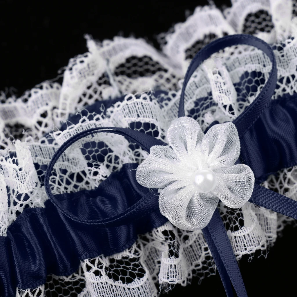 2Pcs Rustic Bridal Wedding Garter Floral Stretch Bridal Lace Satin Bowknot Thigh Ring Soft Socks Hen Party Lace Pearls Garter