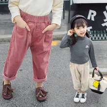 Детские осенние новые стильные однотонные вельветовые штаны для папы г. Модные штаны в западном стиле в Корейском стиле для мальчиков и девочек