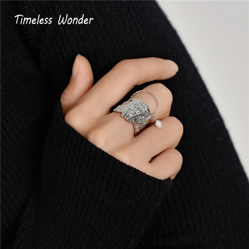 Timeless Wonder Brass Pearl Chained Geo Stackable Rings Punk Cocktail Anillos Mujer Gothic Designer Ins Boho Women Rare New 5231 | Украшения