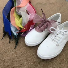 

1Pair 120cm Fashion Organza Ribbon Sport Shoes Sneakers Bowknot Solid Flat Shoelaces Sport Casual Laces Women Shoe Laces