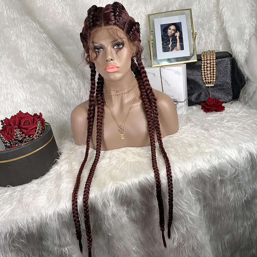 Braided Lace Front Wig African Glueless Box Braids Wig Women Tresse Cornrow Synthetic Lace Braided Wig Baby Hair For Black Women