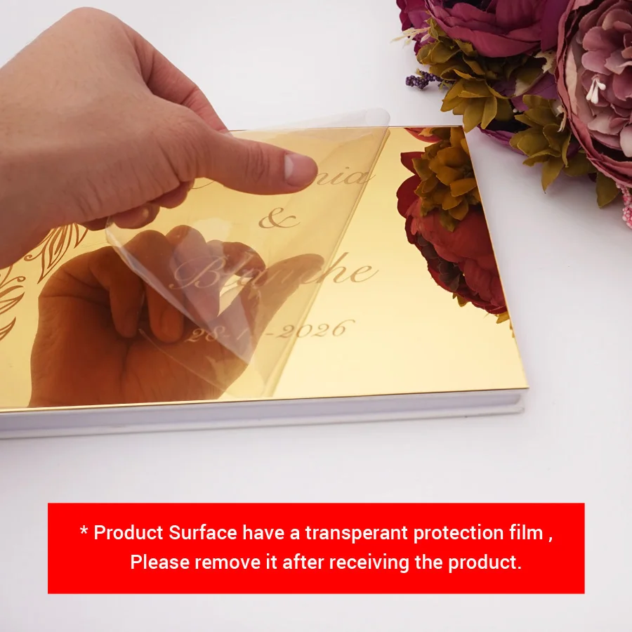 25x18cm Horizontal Tree Leaf Art Design Personalized Acrylic Mirror Cover Wedding Signature Guestbook Check in Book