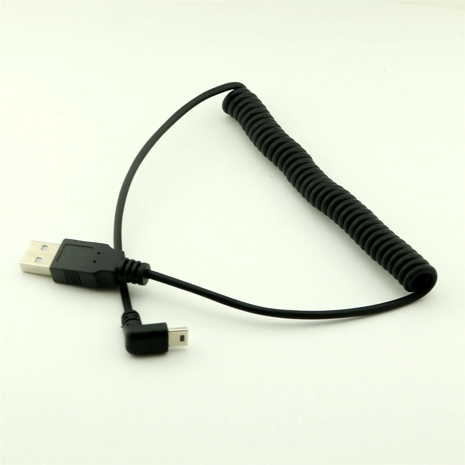 

10pcs Spiral Coiled USB 2.0 A Male to Mini USB 5 Pin Male Down Angle Adapter Cable 5FT