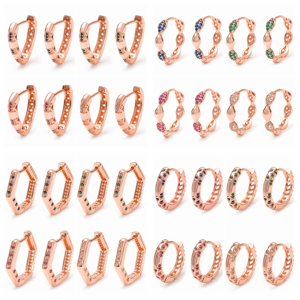 Yunkingdom 32 Styles Rose Gold Plated Earrings for Russia Women Girls Heart Round Square Elegant Hoop Fashion Gifts | Украшения и