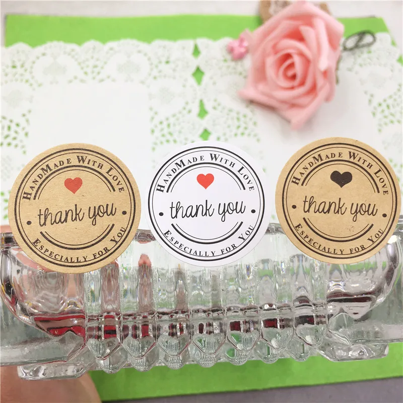 

5000Pcs/Lot Wholesale Self-adhesive Label Sticker Thank You Kraft Label Sticker Thank You Heart Shape For DIY Handmade Gift