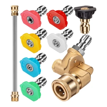

Pressure Washer Nozzle Tips Set, Quick Connector Pivoting Adapter Coupler with 5 Rotation Angles, Soap and Rinse Nozzles Spray A