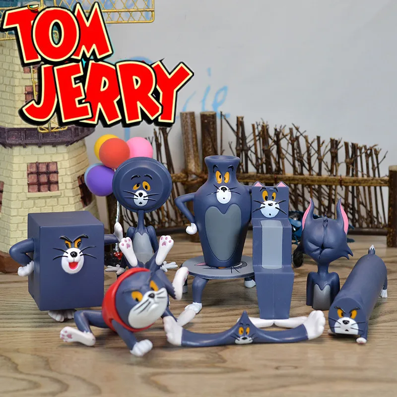 

5pcs/set Tom and Jerry Q Version Funny Silly Cat Shaped Tom PVC Statue Creative Children Bedroom Cartoon Decoration X2888