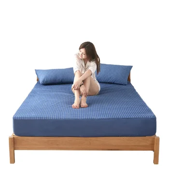 

Solid Colors Stripe Bed Mattress Cover Waterproof Mattress Protector Pad Fitted Sheet Separated Water Bed Linens with Elastic