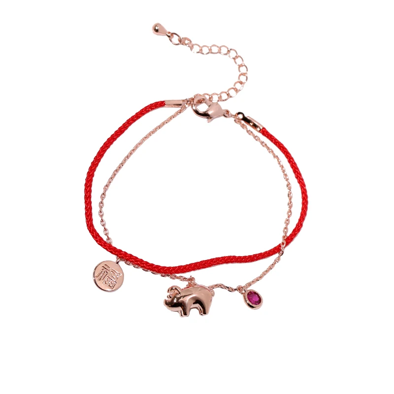 bracelet Yun ruo розовое золото Цвет Fortune Свинкой и красным линейный Браслет Модные женские подарок 316 L Титан Сталь ювелирных изделий никогда не увядает Прямая - Окраска металла: bracelet