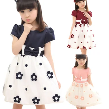

Summer Casual Baby Girls Short Sleeve Floral Sun flower Plum blossom Print Dress Kids Princess Pageant Sweet mesh Dresses