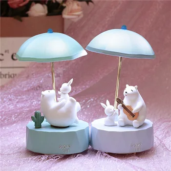 

Creative Cartton Bear With Guitar Miniature Model Figurine Home Decoration Night Lights Multifunction Music Box Ornaments Gifts