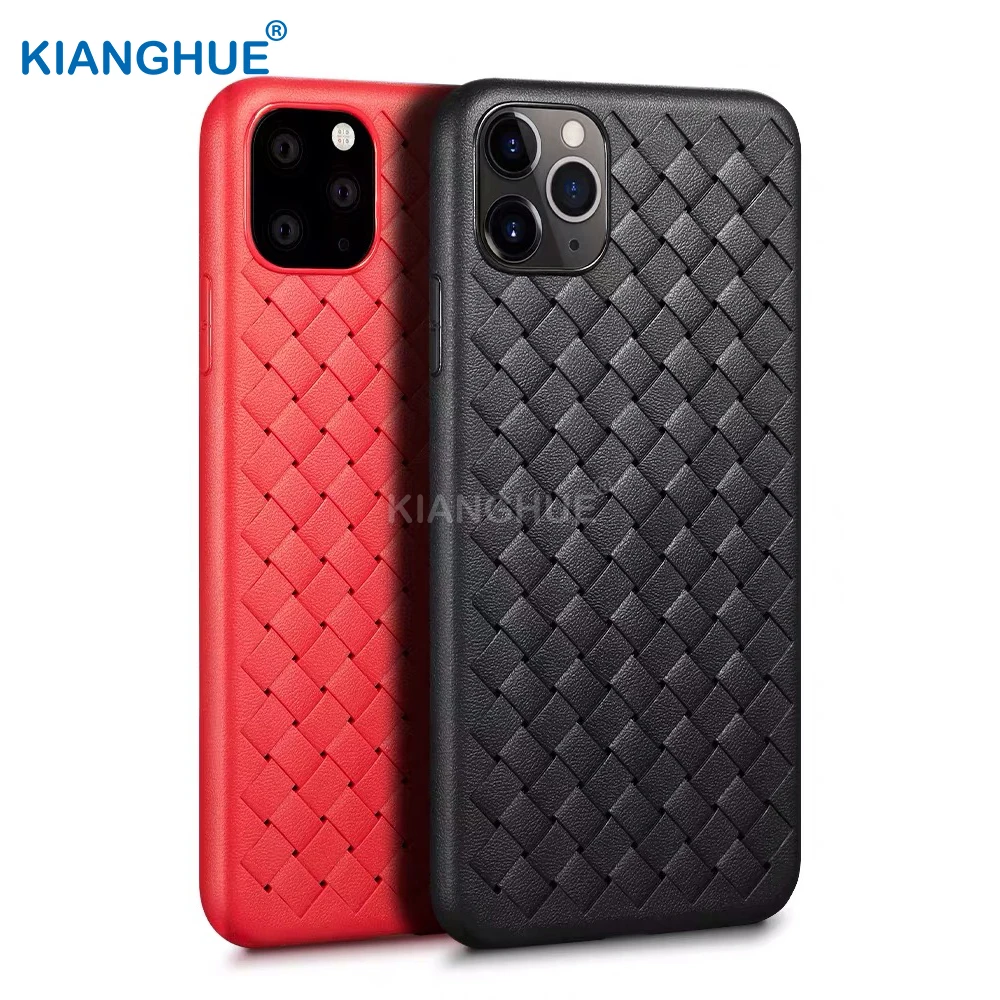 

Luxury Silicone Phone Case For Iphone 11 Pro Max Xs Max Xr X 8 7 6s 6 Plus Tpu Woven Pattern Breathable Leather Touch Cover Case