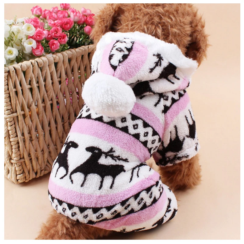 Pet Dog Dress Pattern Coral Snowflake And Soft Winter Clothes Chihuahua Puppy Clothes Velvet Deer Dogs Autumn Fleece Christmas