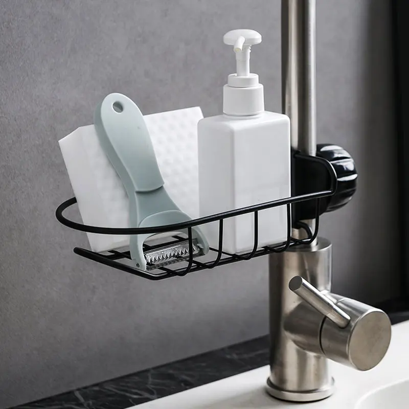 Kitchen Storage Hanging Storage Faucet Clip Shelf Stainless Steel Sink Kitchen Dishcloth Holder Shelf Drain Dry Towel Organizer