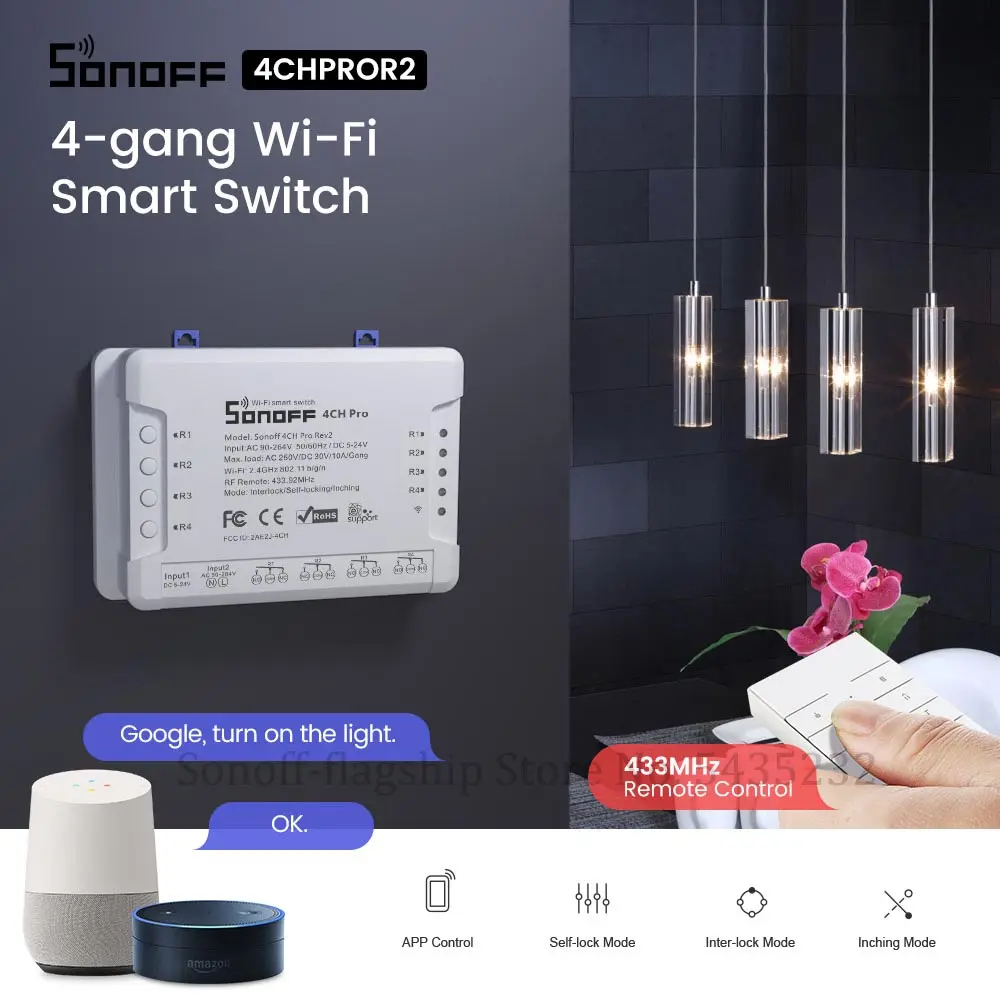 Itead SONOFF 4CH PRO R2 Wi-Fi 4 позиционный светильник с таймером 433 МГц Умный домашний переключатель 4 канала беспроводной пульт дистанционного управления релейный модуль