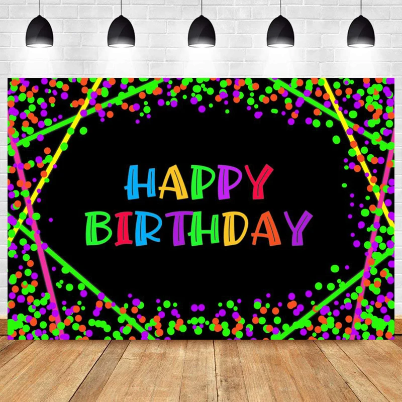 

Neon lights Twinkle Happy Birthday Photo Backdrop Party Audlt Hip Hop Photography Background Banner Prop Decoration