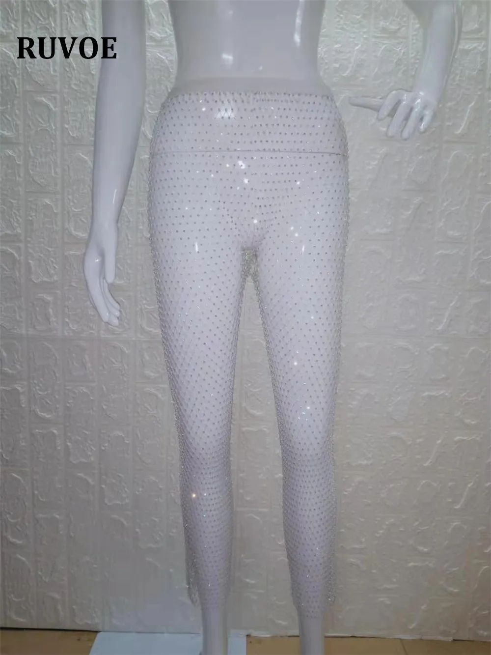 Новые Стразы бриллианты ажурные сексуальные брюки свободного кроя женские длинные низ сетки открытый прозрачный пляжные Клубные вечерние Брюки YX111