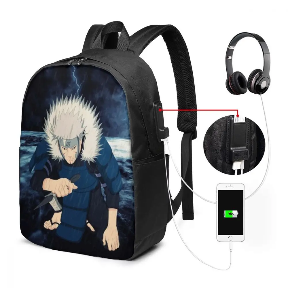 

Senju Tobirama Custom Japanese Anime Naruto Print Cartoon Image paiting USB Backpack 17 In