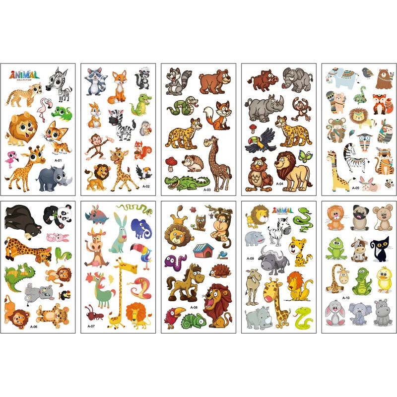Children's Dinosaur & Space Animal Tattoo Stickers - Waterproof Temporary Tattoos for Face and Body (10 Sheets)