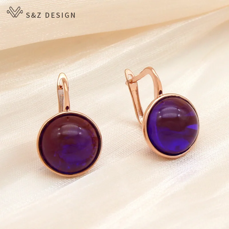 S&Z DESIGN New Fashion Rose Gold Color Round Resin Dangle Earrings For Women Girl Classic Jewelry Gift
