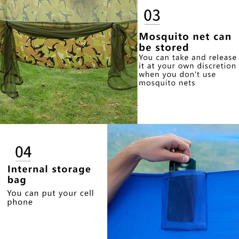 Camping Hammock with Mosquito Net High Strength 2 Person Portable Outdoor Parachute Fabric Hanging Bed Hunting Sleeping Swing_voghion.com