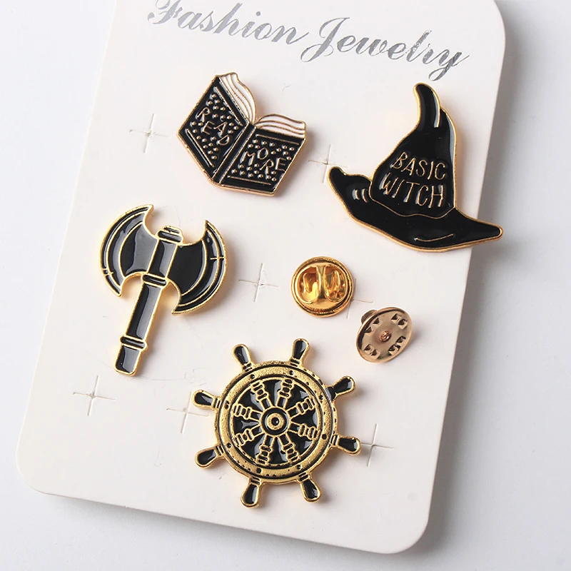 Черные книги Волшебные металлические значки броши серия книг джинсовые