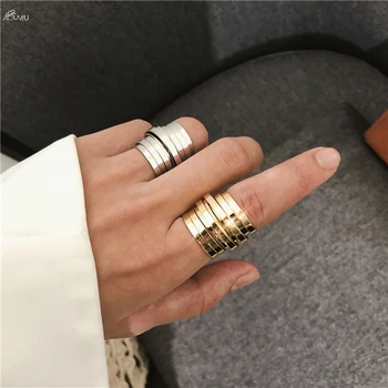 

AOMU 2020 Korea Personality Punk Geometric Irregular Stacked Metal Gold Silver Color Rings for Women Fashion Jewelry
