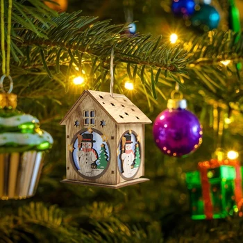

Mini Christmas Wooden Pendants Light Xmas Tree Ornament DIY Wood Crafts Gifts Hanging Cage Lampshade Ceiling Light
