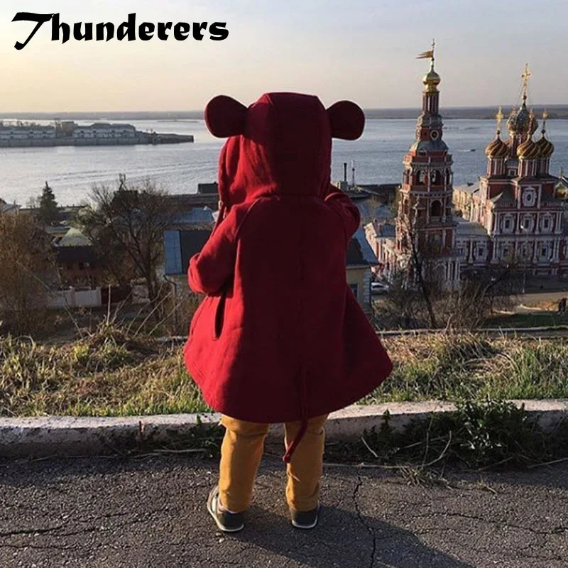 Thunderers/осенне-зимняя детская куртка для девочек и мальчиков с большими ушками и капюшоном; утепленная верхняя одежда для малышей; детские пальто; одежда