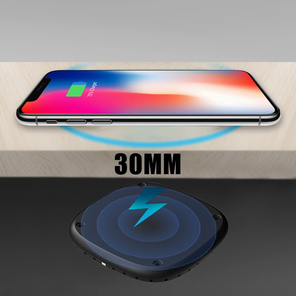 

Qi Invisible Wireless Charger Long distance 30MM Table Furniture Wireless Charging Base for iPhone 11 XS Max XR Samsung S20 S21