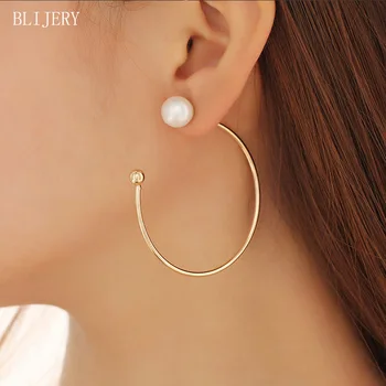 

BLIJERY Fashion C Shape Hoop Earrings for Women Girls Gold Color Pearl Circle Earrings Punk Jewelry Birthday Party Gifts