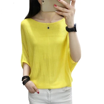 

Fashion Thin Spring Autumn New Women Sweater Korean Loose Bat Sleeve Knitted Pullover Short Sleeve Hollow Sweaters Ladies Tops