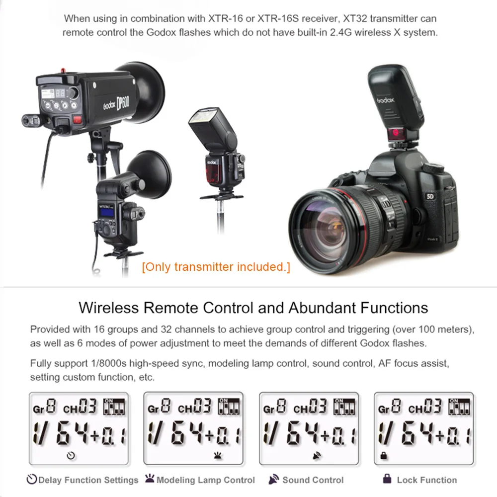 Godox XT32C Беспроводной Flash Trigger передатчик для Canon Камера Встроенный 2,4G Беспроводной X Системы 1/8000 s-Скорость с триггером для вспышки