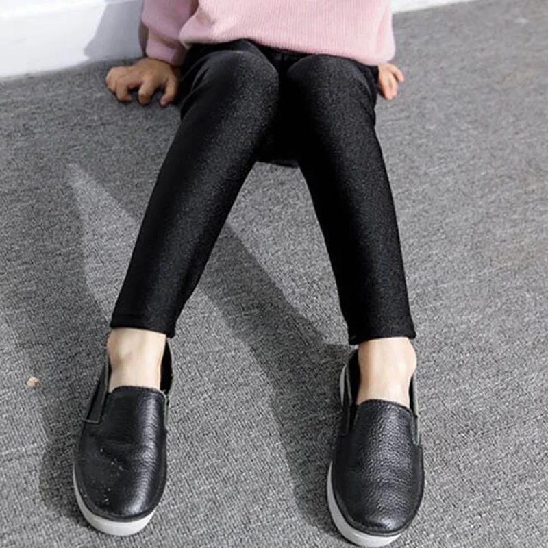 

Children Shiny Pants New Style Spring And Autumn Leggings Winter plus Velvet Warm-keeping Pants Middle And Large Girls' Trousers