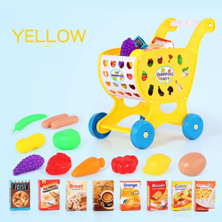 shopping car18 goods Супермаркет корзина для покупок Игрушка Дети играть семья мальчик корзина для покупок ребенок овощи супермаркет девочка фрукты Шахтерская игрушка - Цвет: shopping car18 goods