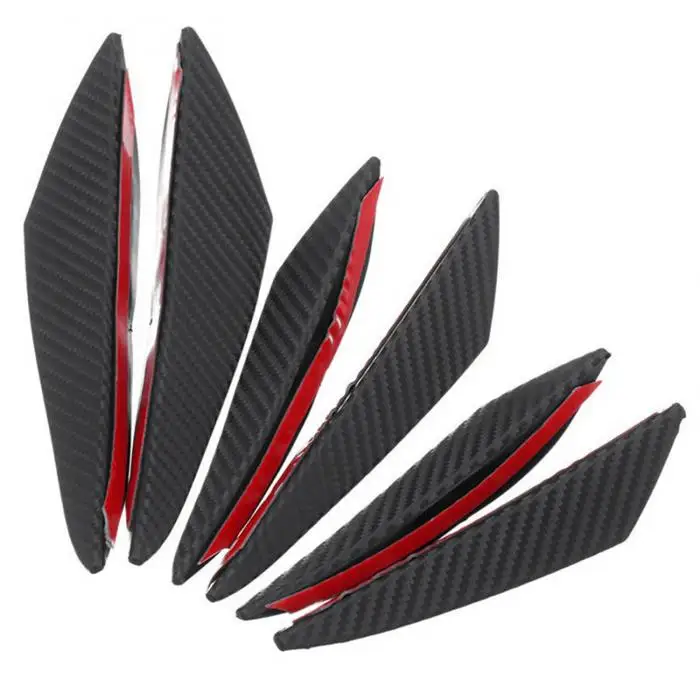 6Pcs Universal Carbon Fiber Look Car Front Bumper Fins Spoiler Wing Lip Splitter M8617